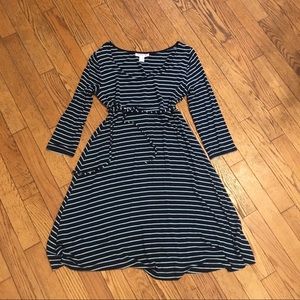 Blue and aqua striped maternity dress